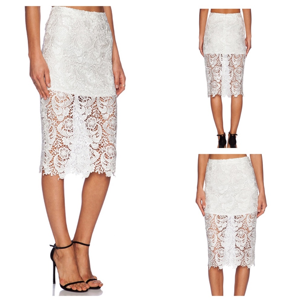 Blaque Label Boho Lace Pencil Skirt in White Small